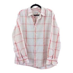 Tommy Bahama Cotton/Silk Cream with Orange button up,large EUC